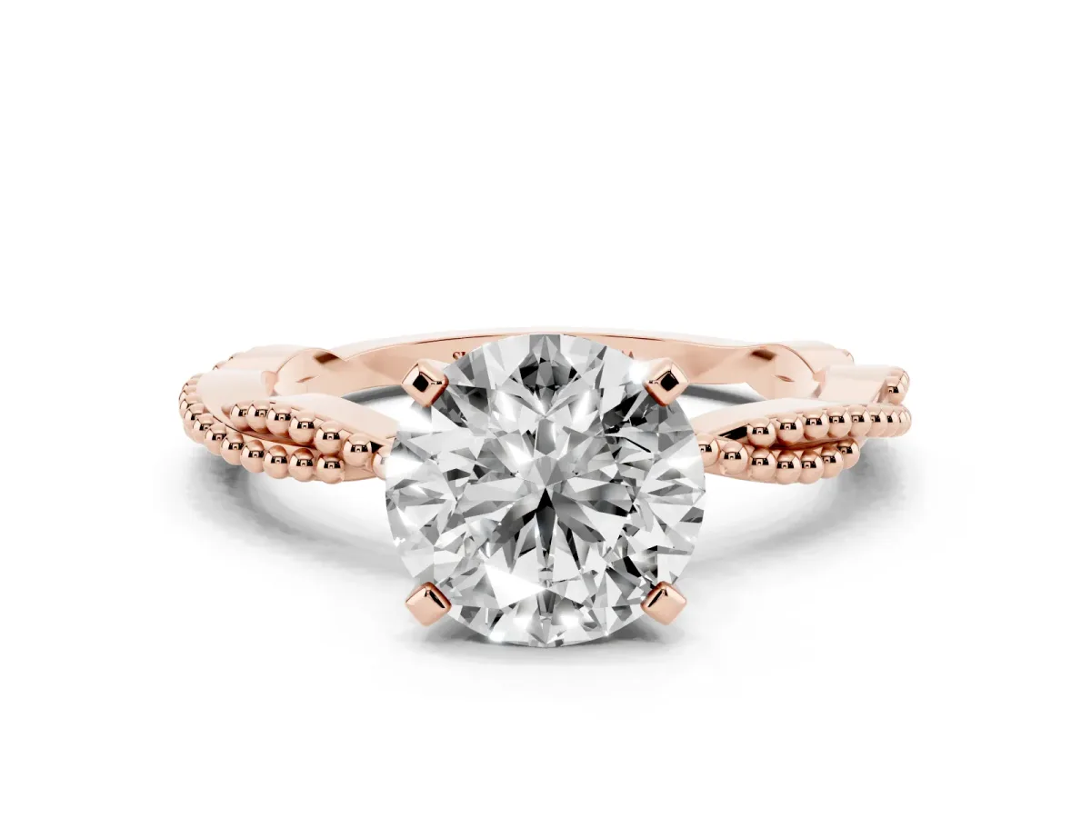 Round Cut Solitaire Twisted Band with Bead Prong Setting Rose gold