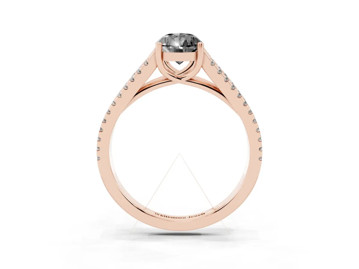Fancy Black Pear Cut Diamond Solitaire Engagement Ring with Split Shank Pavé Band Rose gold