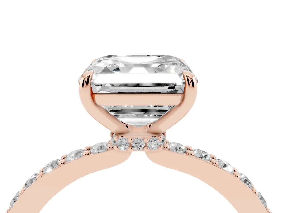 Asscher Cut Diamond Solitaire Engagement Ring with Pavé Band and Four-Prong Setting Rose gold