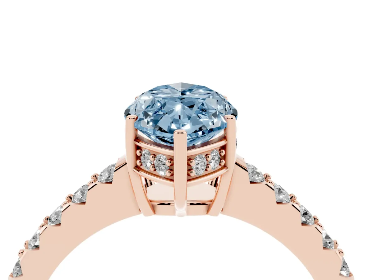 Fancy Blue Marquise Cut Solitaire Diamond Engagement Ring with Pavé Band and Six-Prong Setting Rose gold