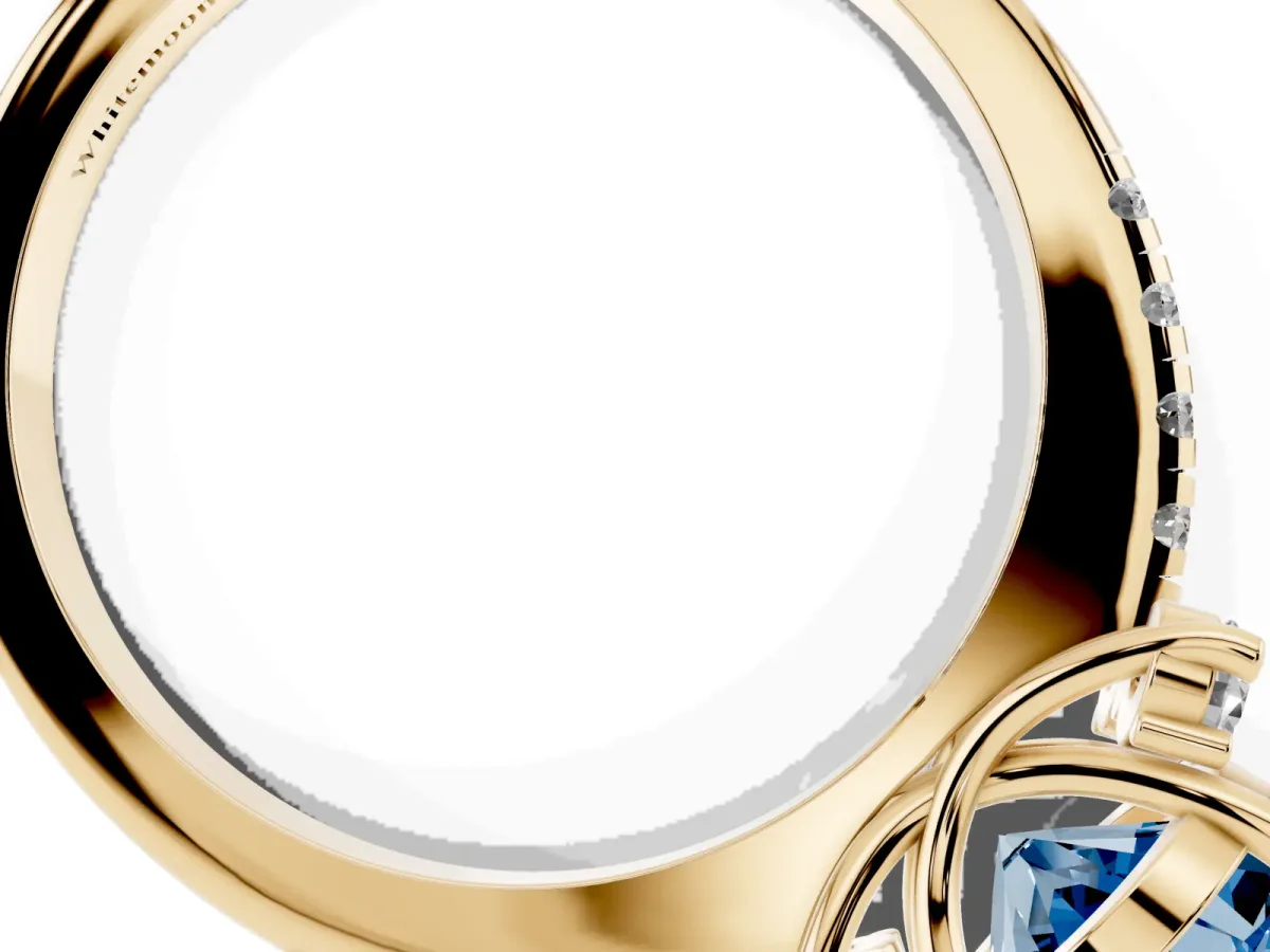 Fancy Blue Round Cut Diamond Three-Stone Pave Band with Four-Prong Setting Yellow gold