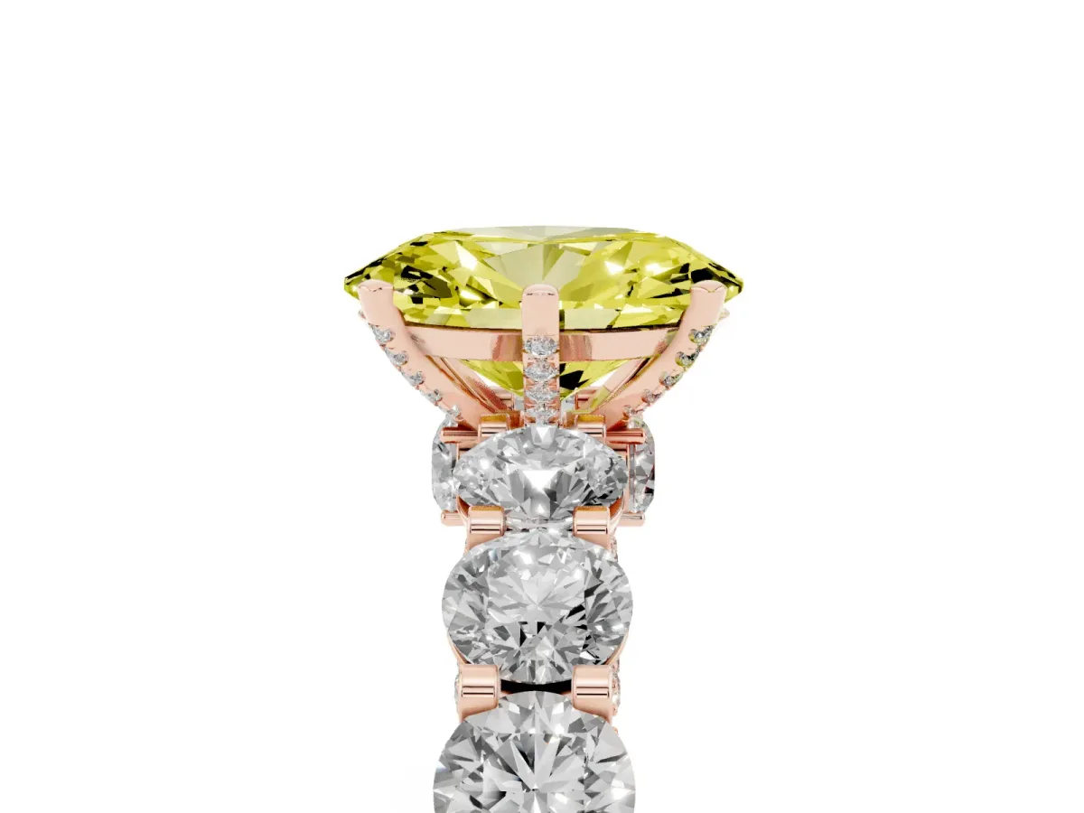 Fancy Yellow Oval Cut Diamond Side Stone Engagement Ring with Four-Prong Setting Rose gold