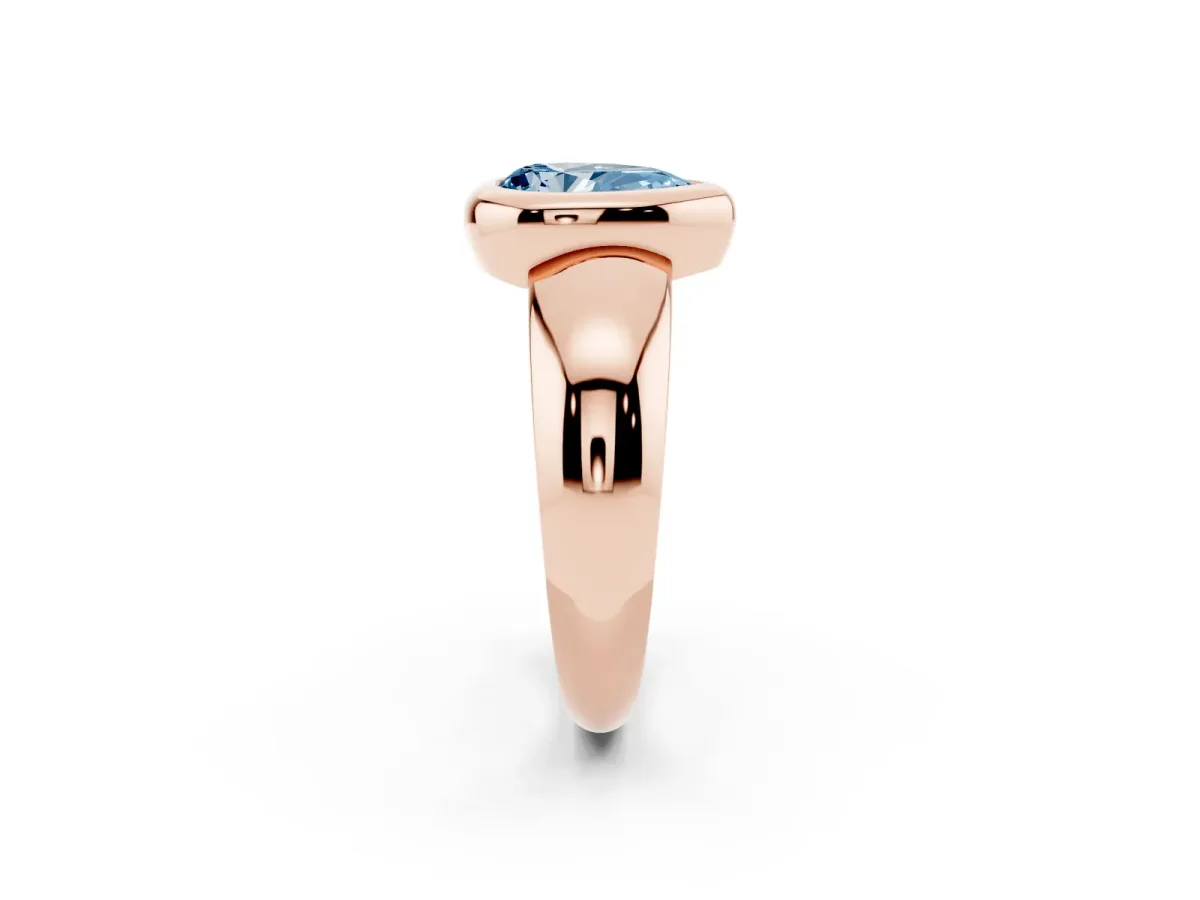 Fancy Blue Bezel Set Pear Cut Solitaire Ring with Wide Band Rose gold
