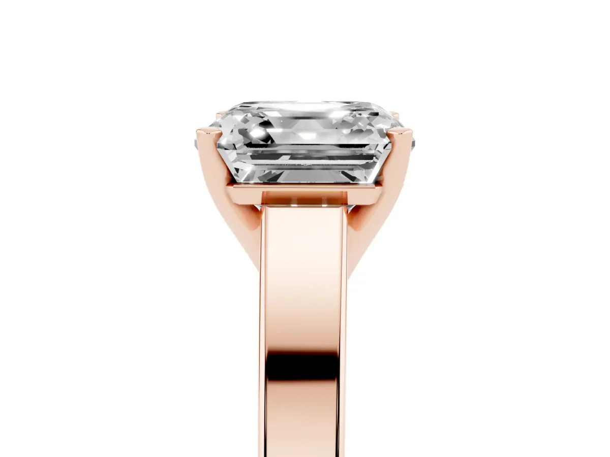 Asscher Cut Solitaire Engagement Ring with Four-Prong Setting and Tapered Band Rose gold