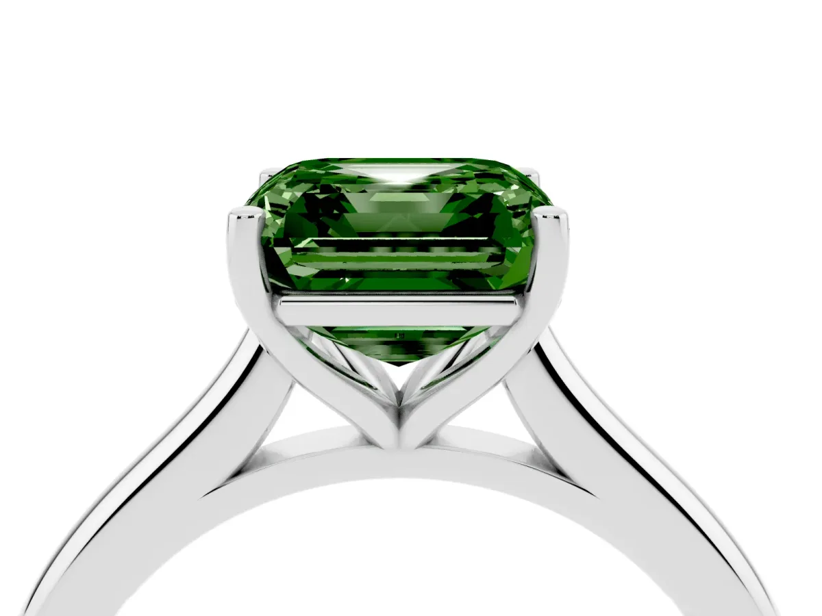 Fancy Green Asscher Cut Cut Solitaire Ring with Cathedral Band and Four-Prong Setting Platinum