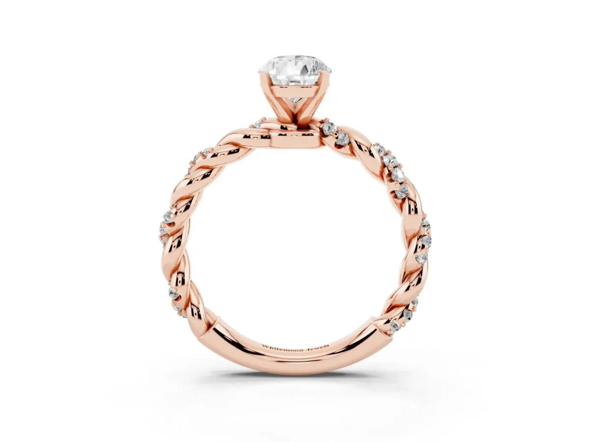 Pear Cut Diamond Solitaire Ring with Twisted Band and Pavé Accents Rose gold