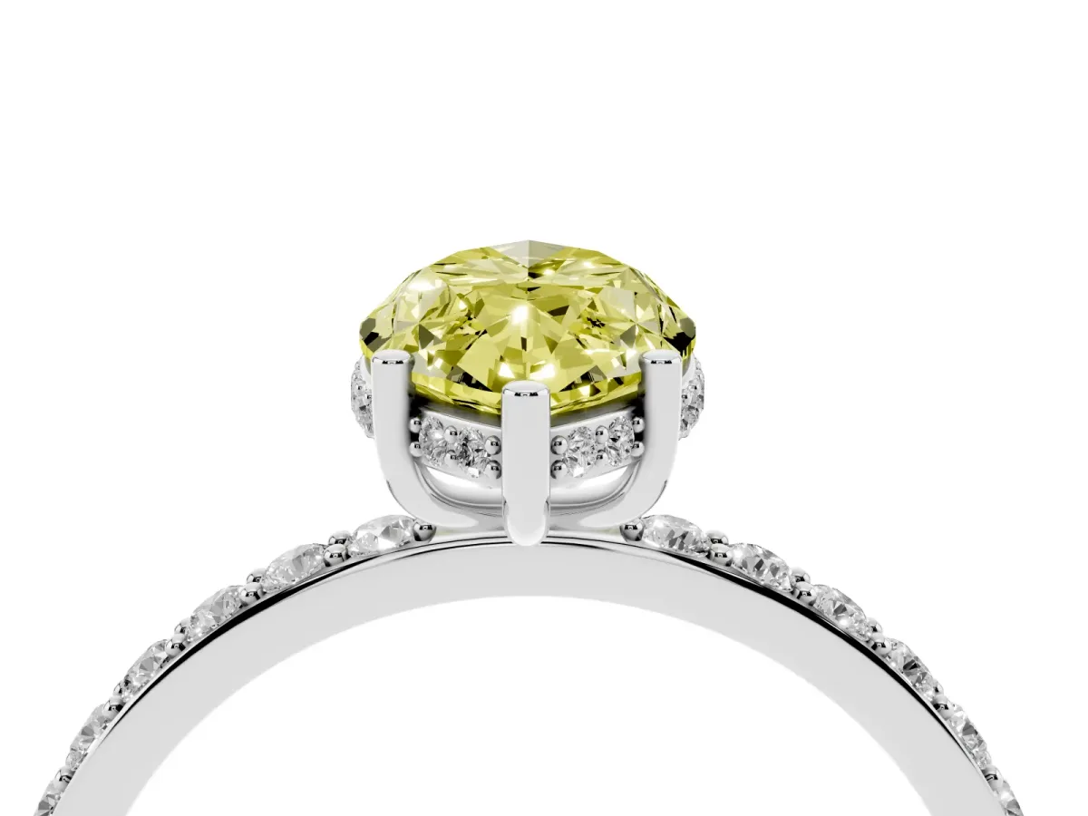 Fancy Yellow Marquise Cut Diamond Solitaire Ring with Pavé Band and Hidden Halo Silver