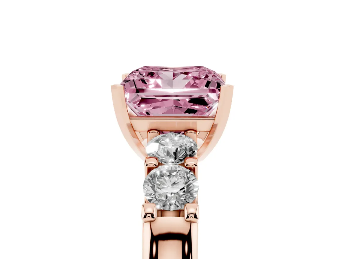 Fancy Pink Princess Cut Brilliant Cut Diamond Five-Stone Prong Set Engagement Ring with Channel Band Rose gold