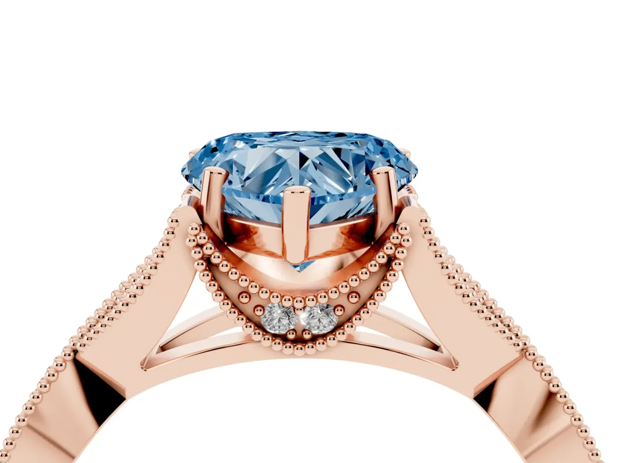 Fancy Blue Heart Cut Cut Diamond Twisted Band with Milgrain Pave Setting and Four-Prong Setting Rose gold