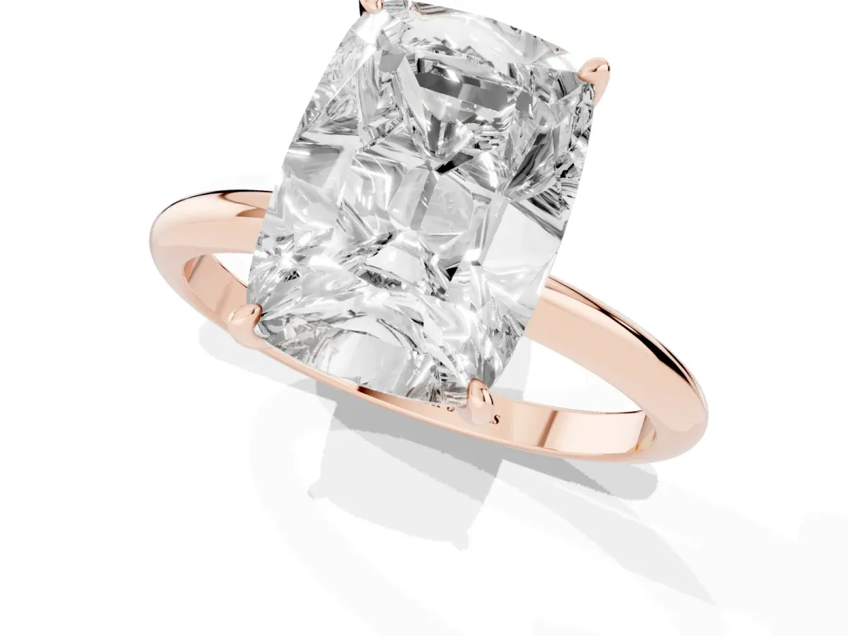 Old Mine Elongated Cushion Diamond Classic Band Four Prong Solitaire Ring Rose gold