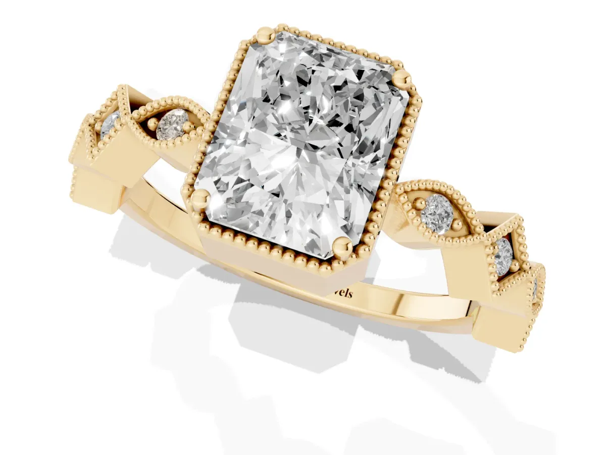 Radiant Cut Milgrain Marquise Diamond Twist Band Ring Yellow gold