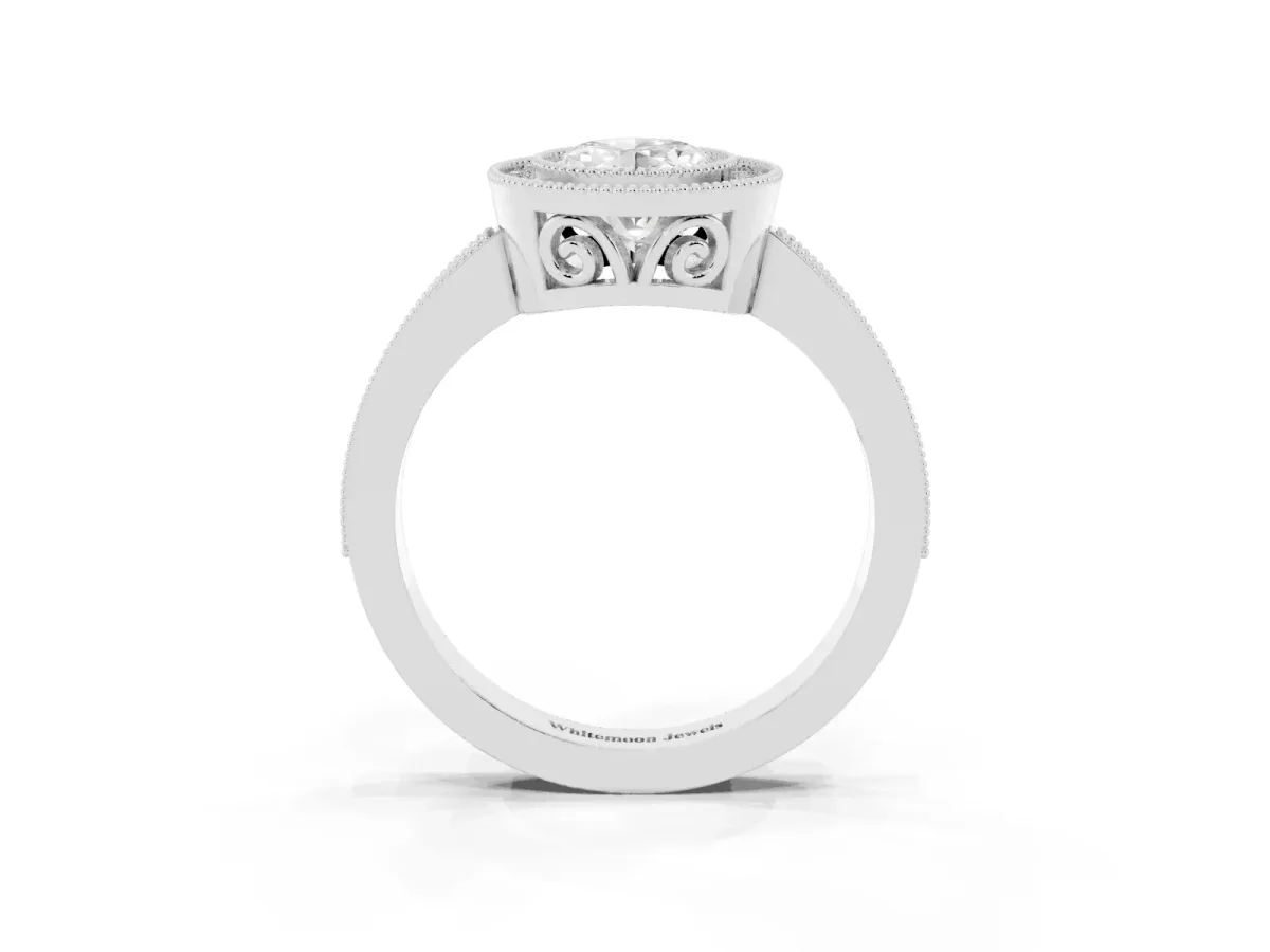 Oval Cut Cut Halo Diamond Ring with Pavé Band and Milgrain Prong Setting Platinum
