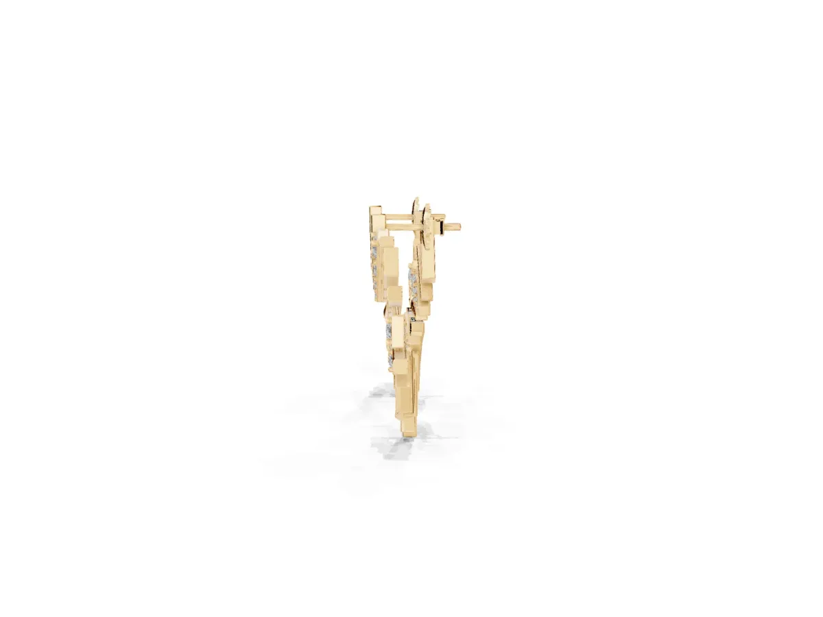 Round Diamond Fanburst Stud Earrings Yellow gold