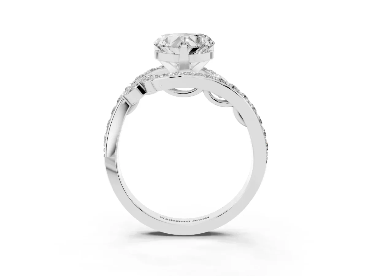 Heart Cut Solitaire with Pavé Twist Band and Four-Prong Setting Silver