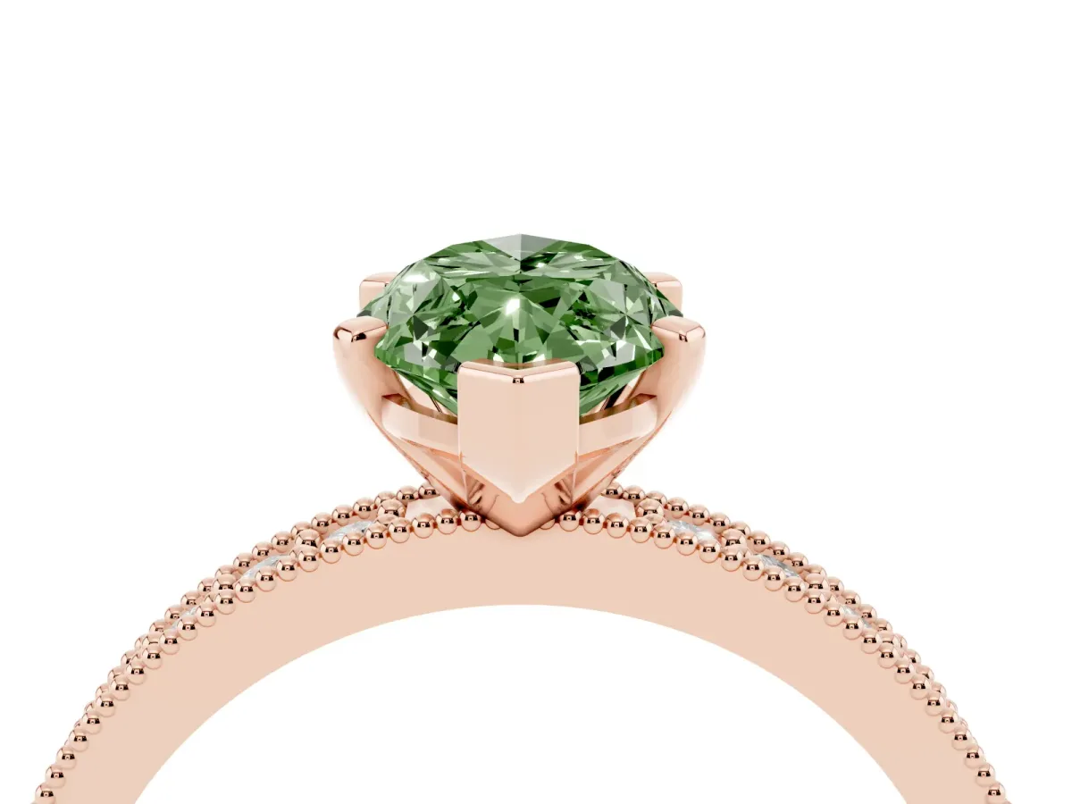 Fancy Green Marquise Cut Diamond Milgrain Pavé Engagement Ring with Four-Prong Setting Rose gold