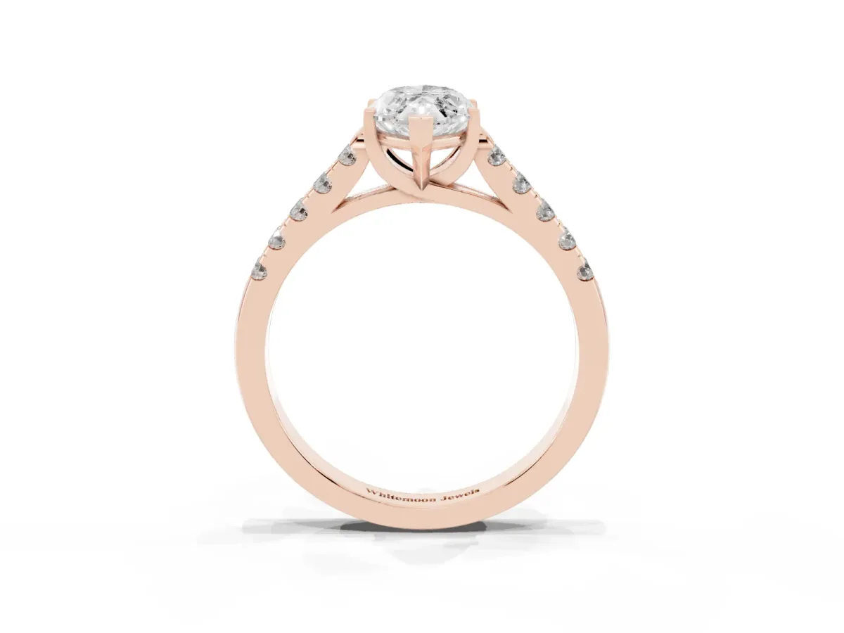 Marquise Cut Diamond Pavé Band Solitaire Ring with Prong Setting Rose gold