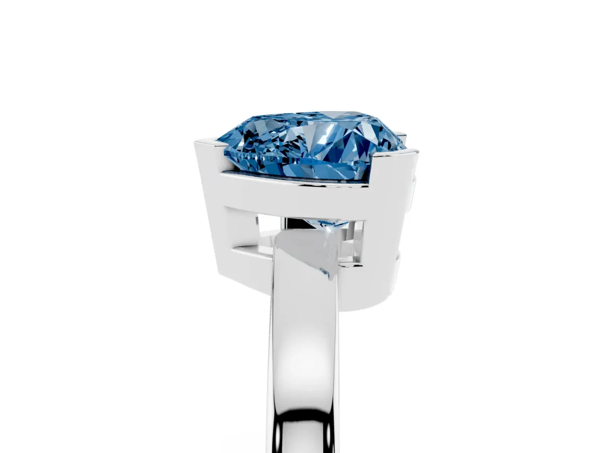 Fancy Blue Heart Cut Cut Solitaire Ring with Four-Prong Setting and Classic Band Silver