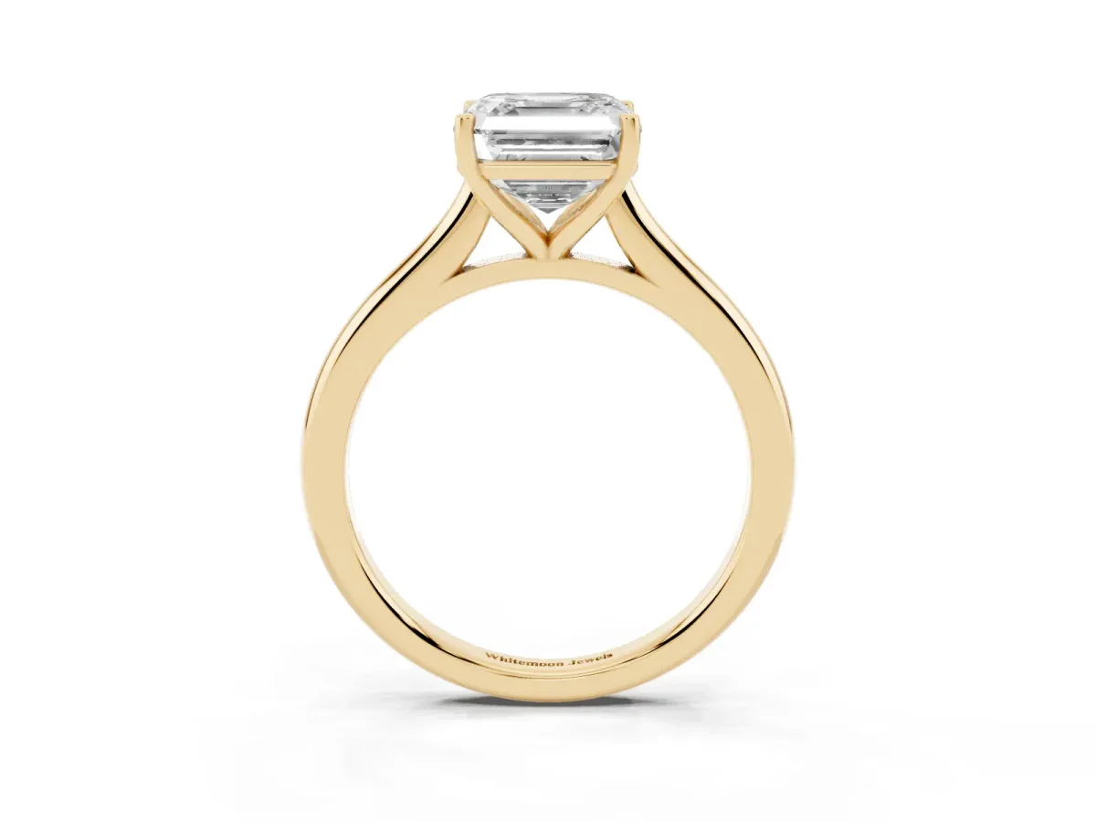 Asscher Cut Cut Solitaire Ring with Cathedral Band and Four-Prong Setting Yellow gold