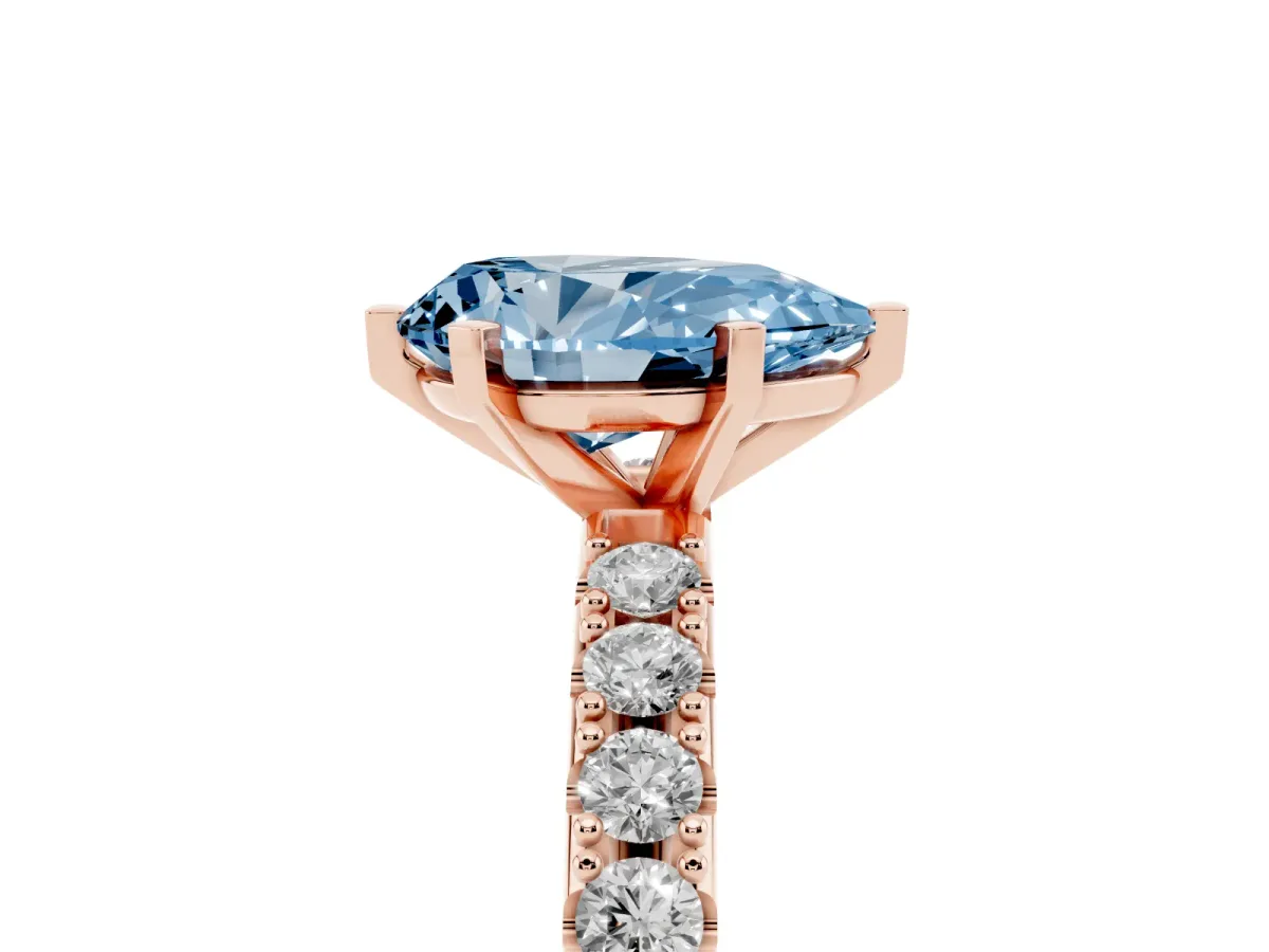 Fancy Blue Pear Cut Diamond Solitaire Pavé Band with Four-Prong Setting Rose gold