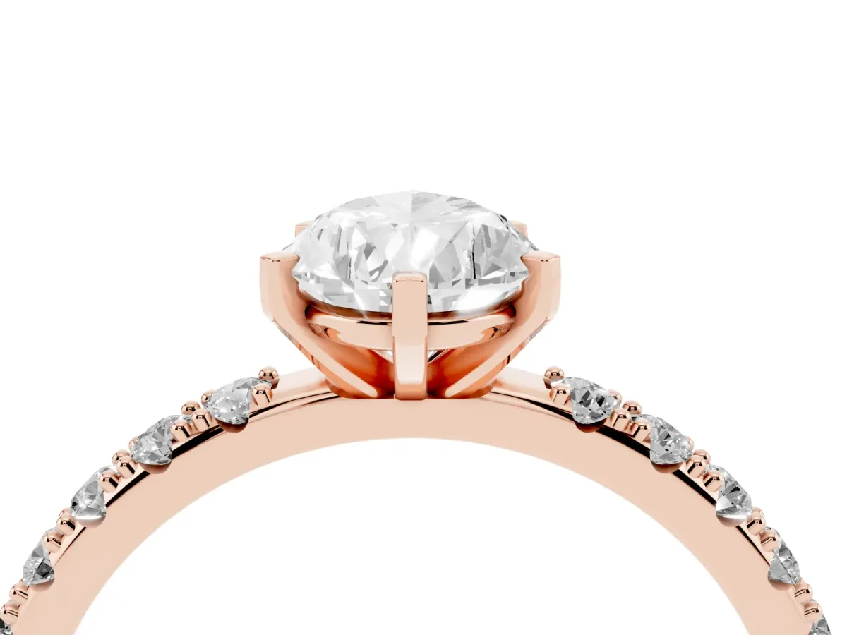 Pear Cut Diamond Solitaire Pavé Band with Four-Prong Setting Rose gold