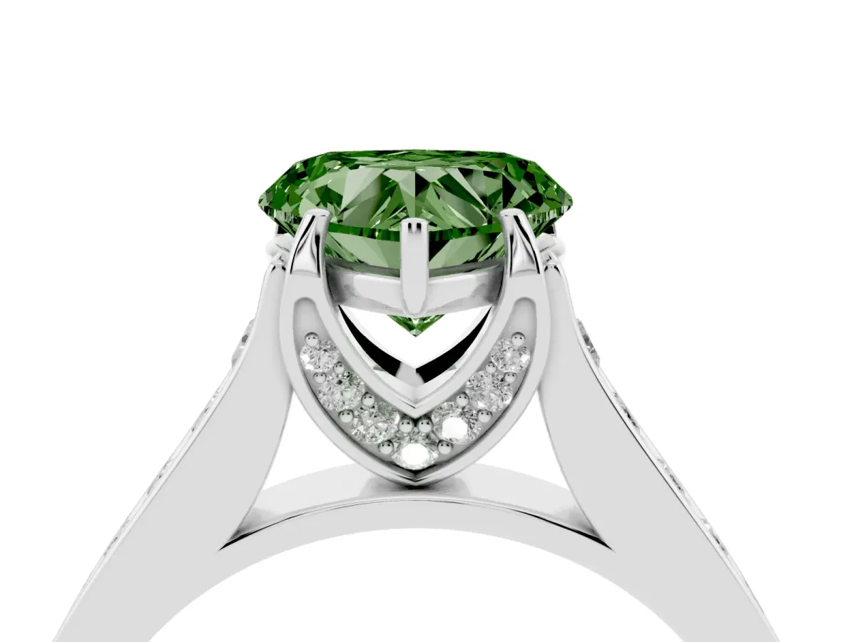 Fancy Green Heart Cut Brilliant Cut Diamond Engagement Ring with Pavé Band and Four-Prong Setting Platinum