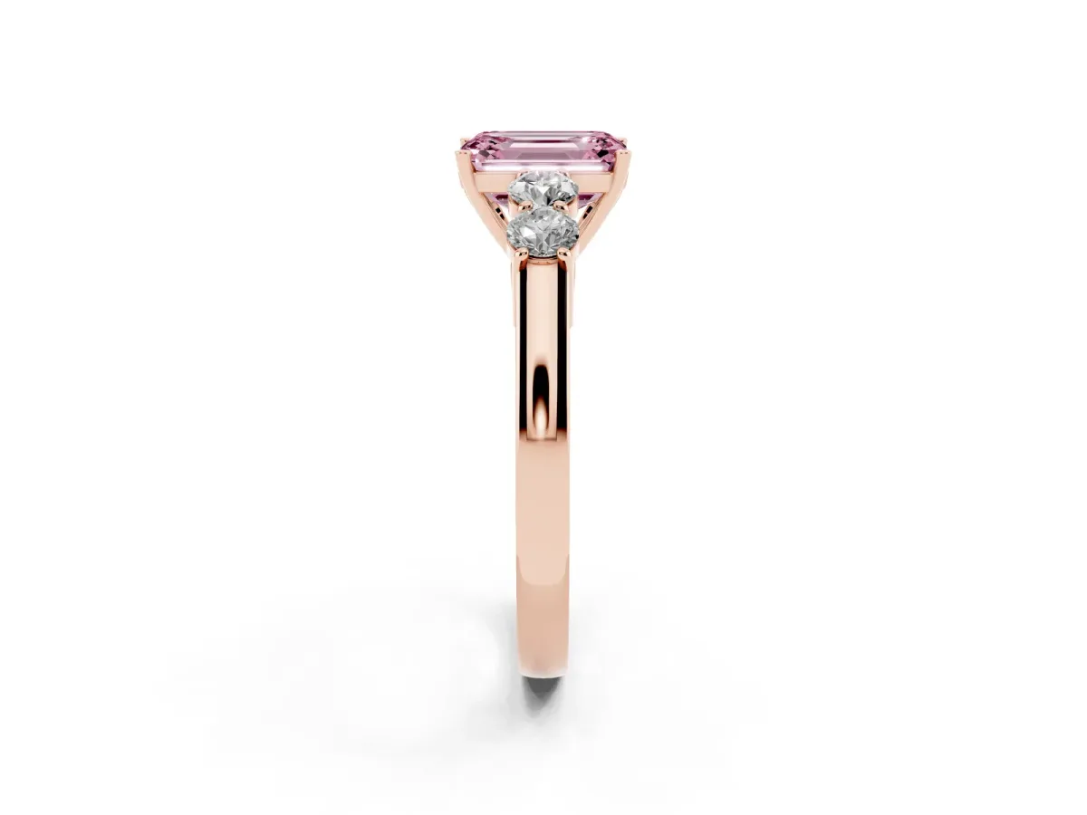 Fancy Pink Emerald Cut Cut Diamond Five-Stone Prong Set White Gold Ring Rose gold