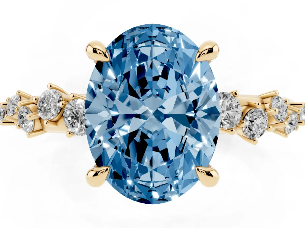 Fancy Blue Oval Cut Cut Diamond Vine Band with Four-Prong Setting Yellow gold