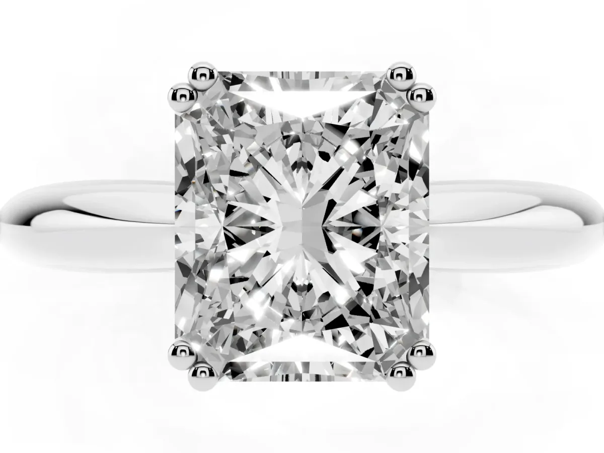 Radiant Cut Cut Solitaire Engagement Ring with Tapered Band and Four-Prong Setting Platinum