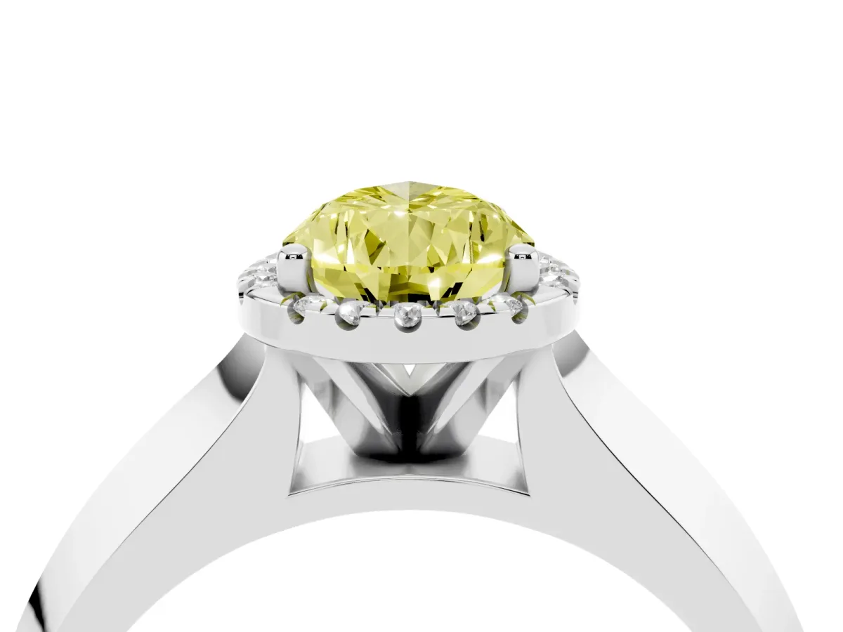 Fancy Yellow Pear Cut Halo Diamond Ring with Cathedral Band and Four-Prong Setting Silver