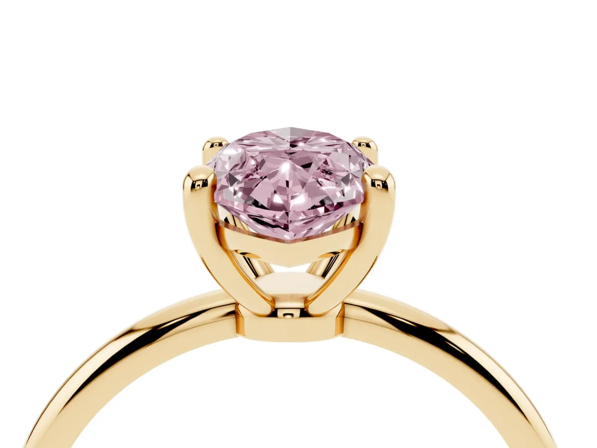 Fancy Pink Marquise Cut Solitaire Diamond Ring with 4-Prong Setting on a Classic Band Yellow gold