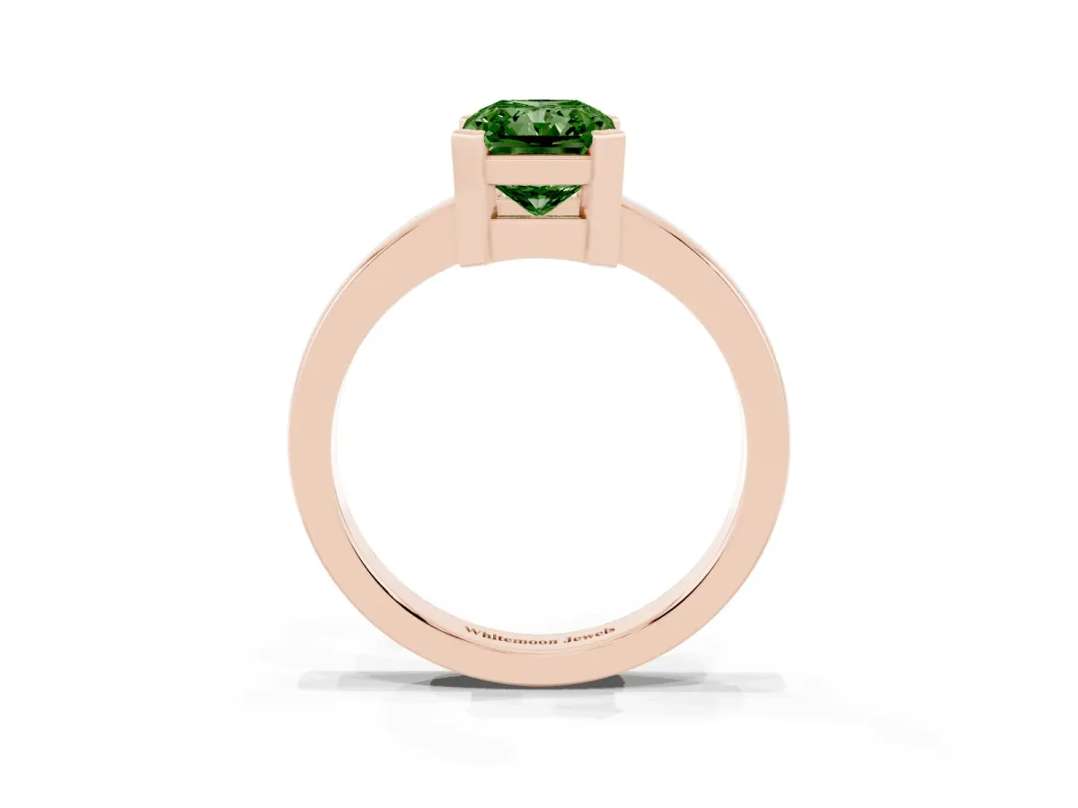 Fancy Green Radiant Cut Cut Solitaire Ring with Four-Prong Setting and Classic Band Rose gold