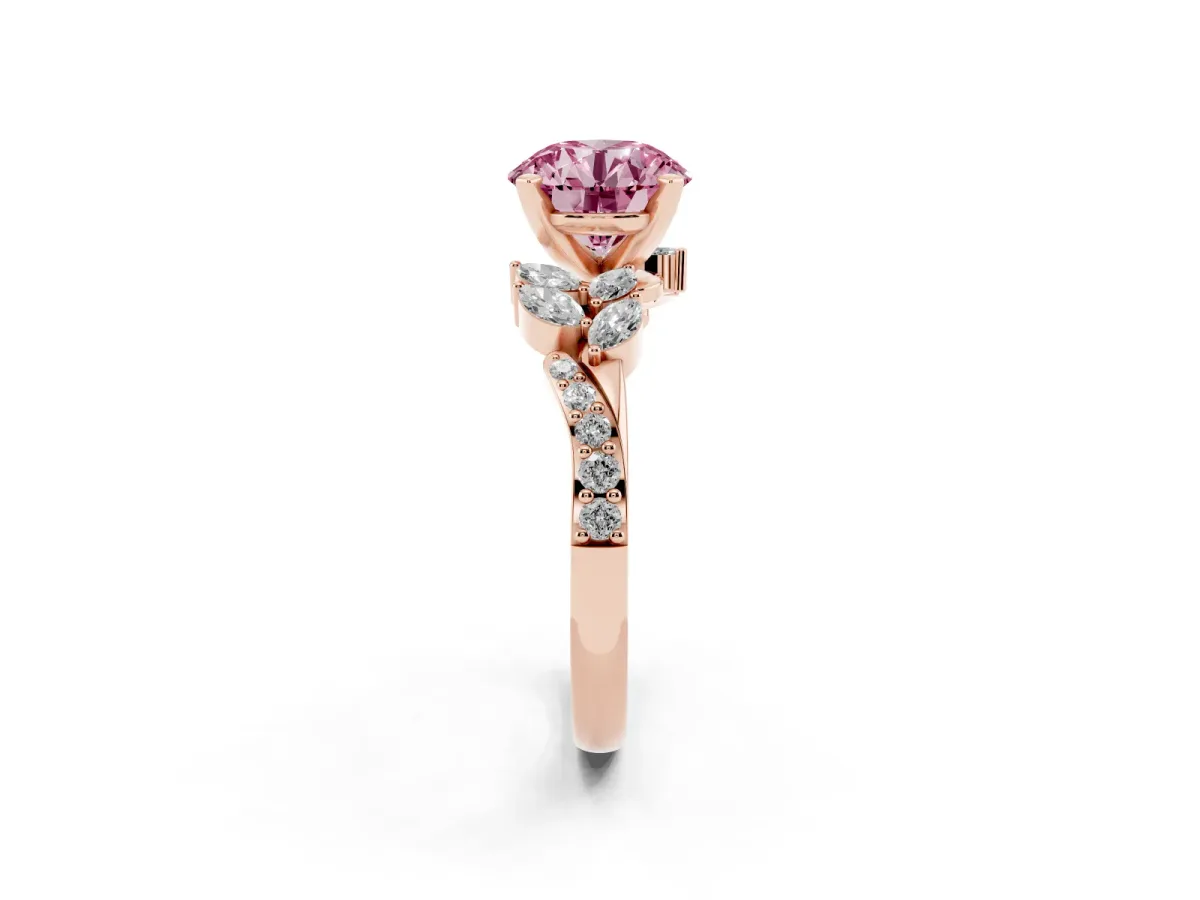 Fancy Pink Round Cut Solitaire Marquise Twist Band with Six-Prong Setting Rose gold
