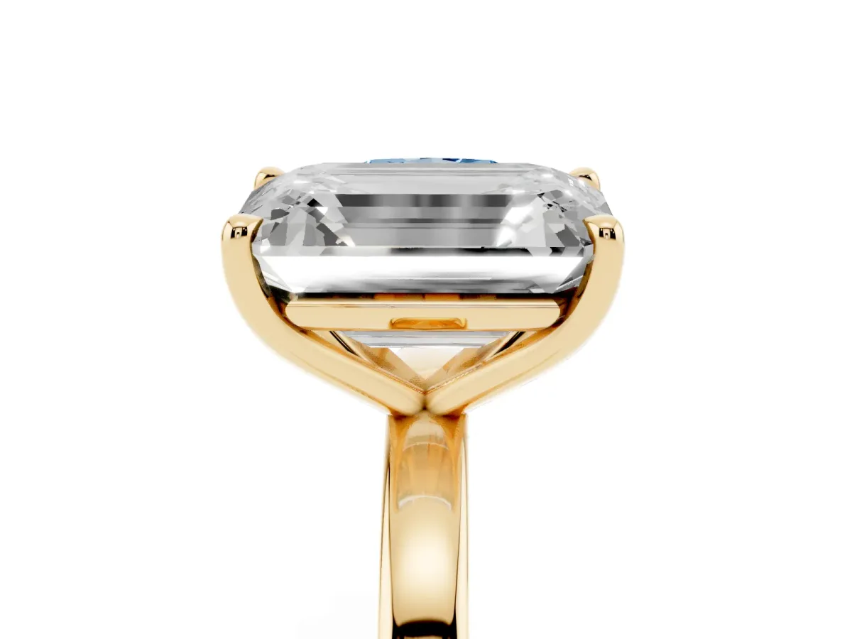 Fancy Blue Cushion Cut and Emerald Cut Toi Moi Ring with Prong Setting Yellow gold
