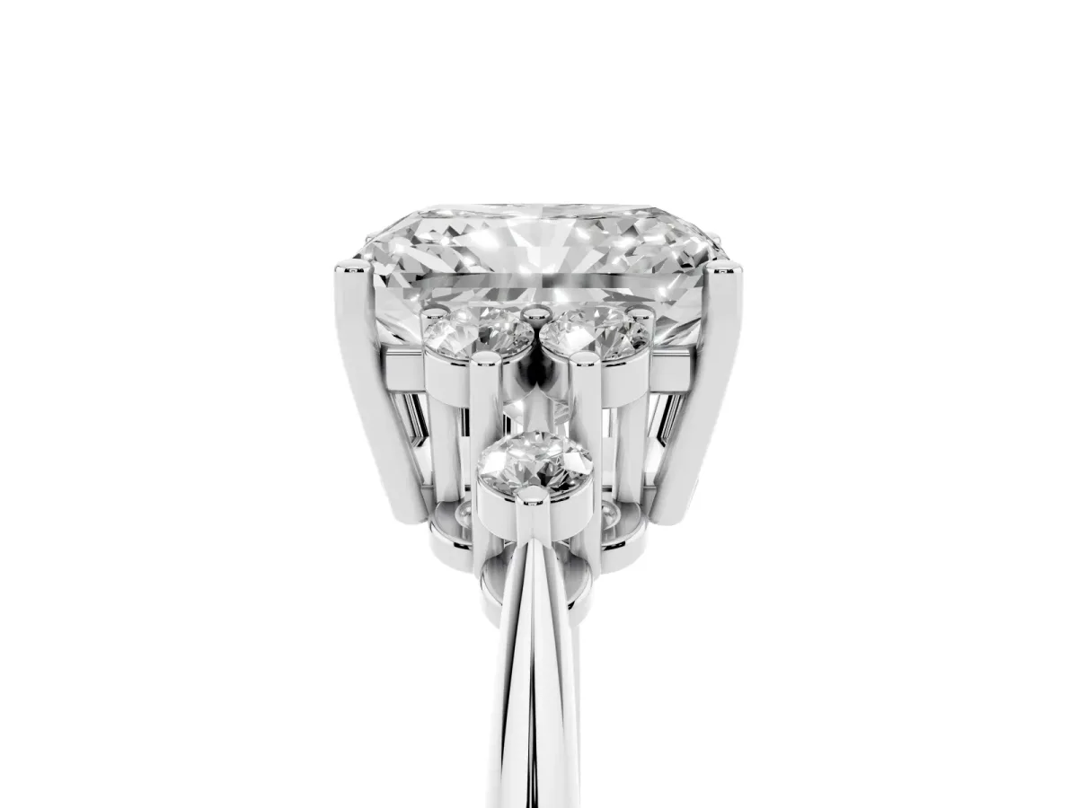 Radiant Cut Cut Diamond Cluster Ring with Solitaire Band and Four-Prong Setting Silver