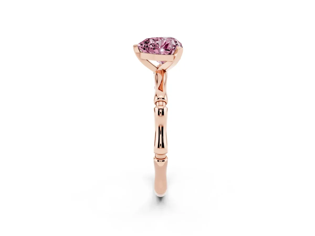Fancy Pink Heart Cut Solitaire Diamond Ring with Bamboo Band and Four-Prong Setting Rose gold