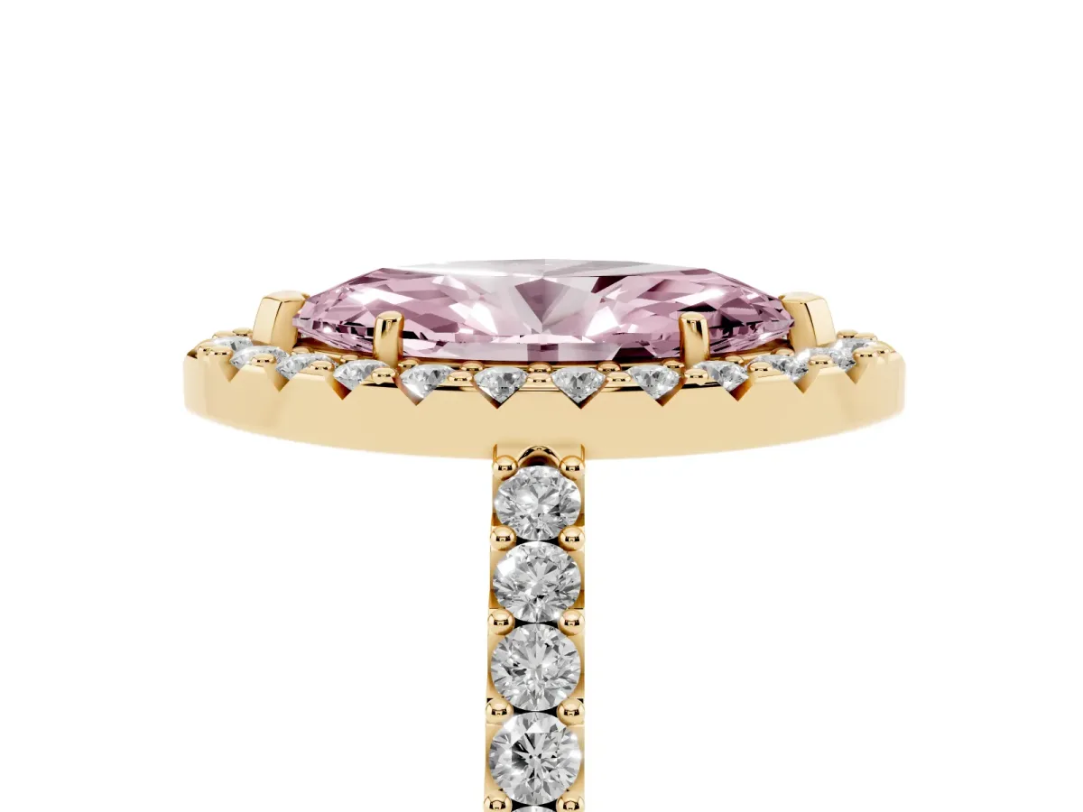 Fancy Pink Marquise Cut Halo Diamond Pavé Solitaire Ring Yellow gold