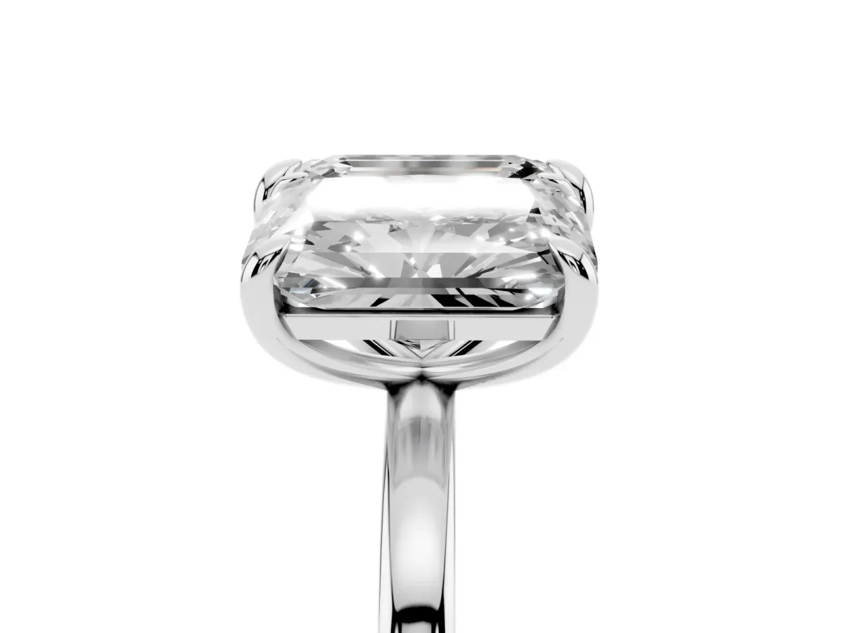 Emerald and Radiant Toi Moi Ring with Prong Setting and Plain Band Platinum
