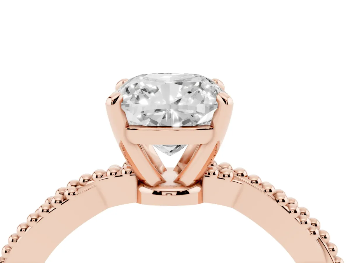 Cushion Cut Solitaire Twisted Band with Bead Prong Setting Rose gold