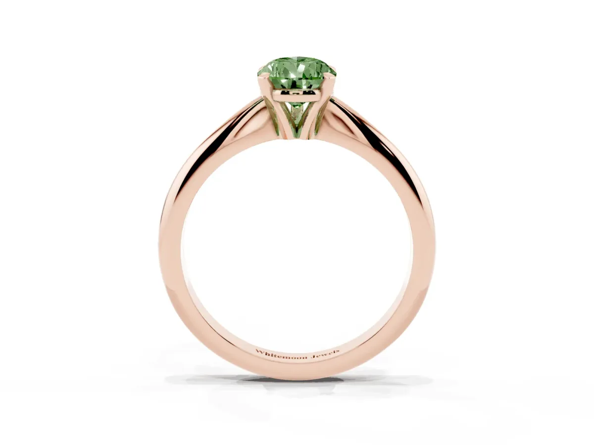 Fancy Green Pear Cut Cut Solitaire Ring with Four-Prong Setting on a Classic Band Rose gold