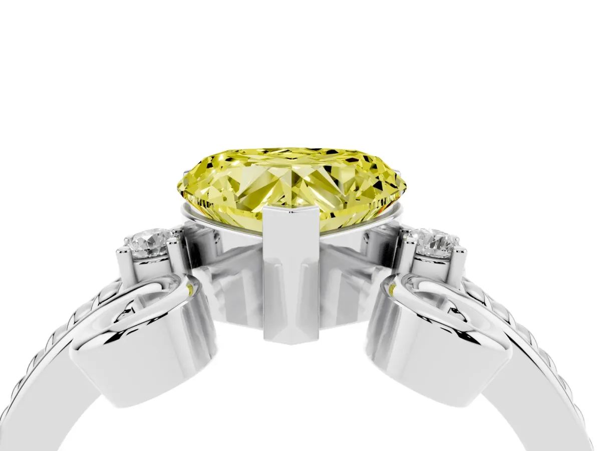 Fancy Yellow Heart Cut Solitaire Twisted Band Scroll Prong Ring Platinum