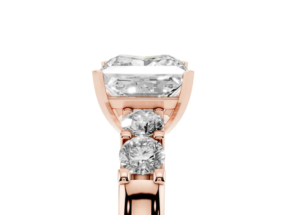 Princess Cut Brilliant Cut Diamond Five-Stone Prong Set Engagement Ring with Channel Band Rose gold