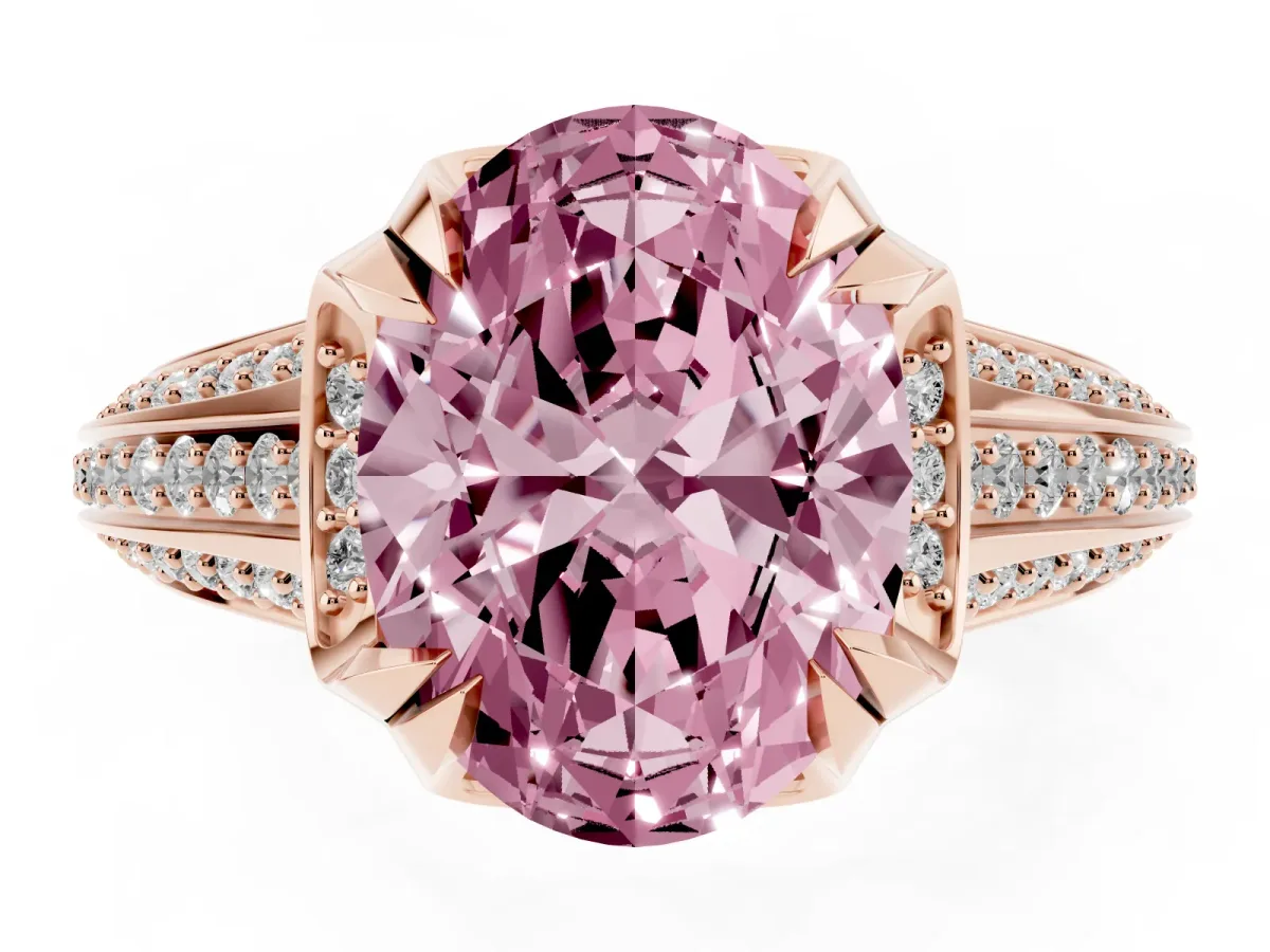 Fancy Pink Oval Cut Solitaire Pave Split Shank Ring with Four-Prong Setting Rose gold