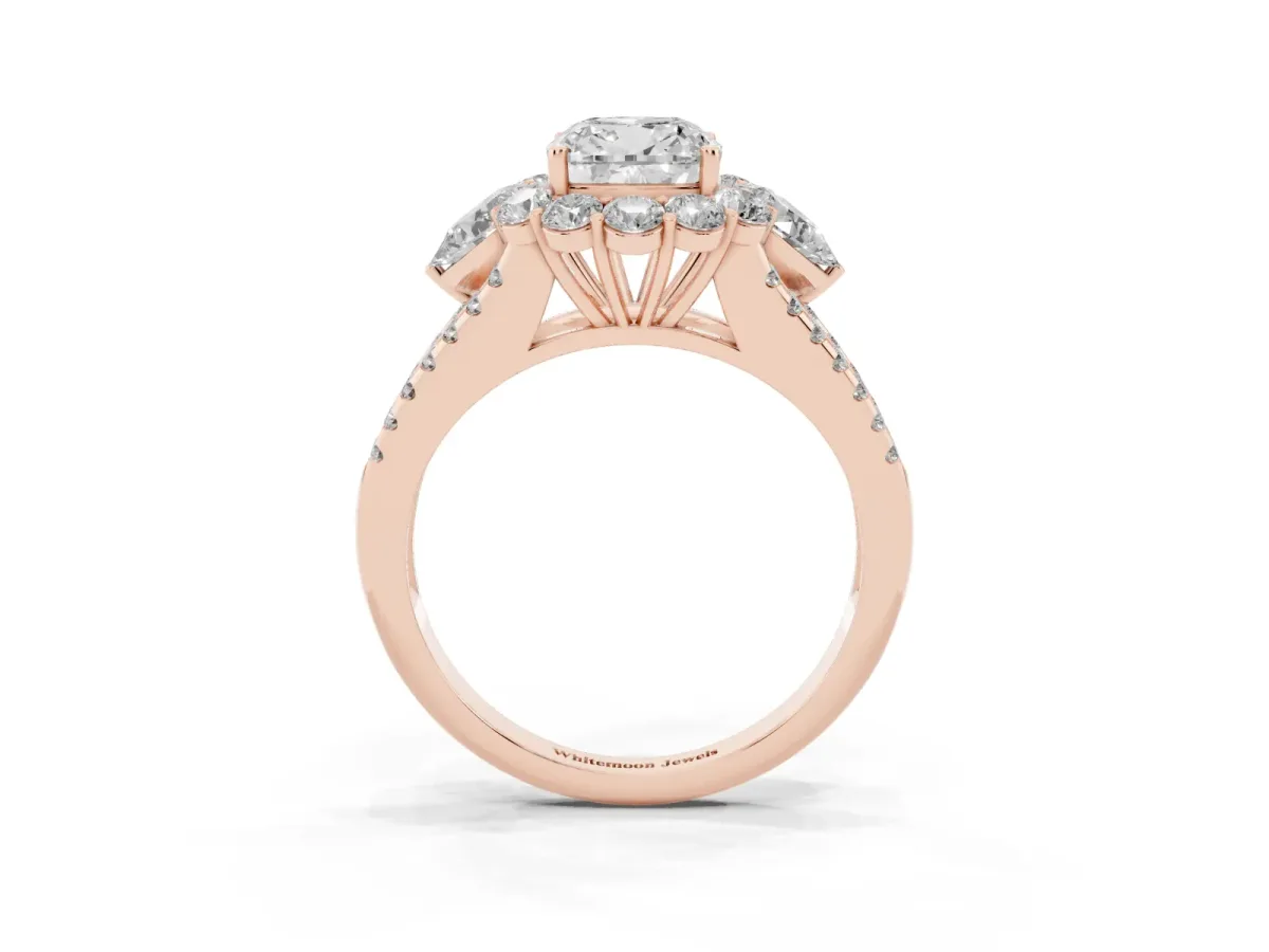 Cushion Cut Halo Split Shank Diamond Engagement Ring with Prong Setting Rose gold