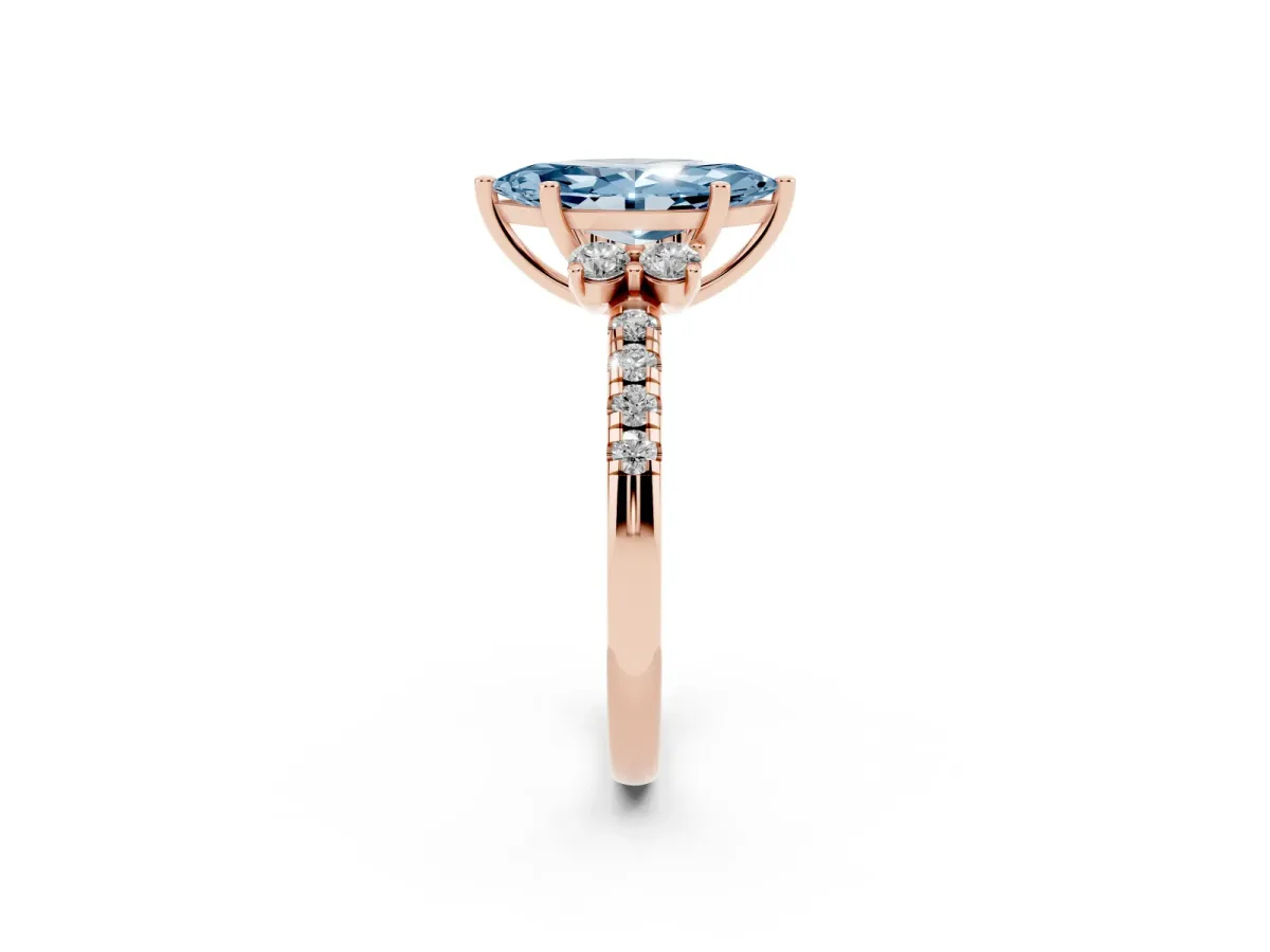 Fancy Blue Marquise Cut Diamond Three-Stone Pave Band with Four-Prong Setting Rose gold