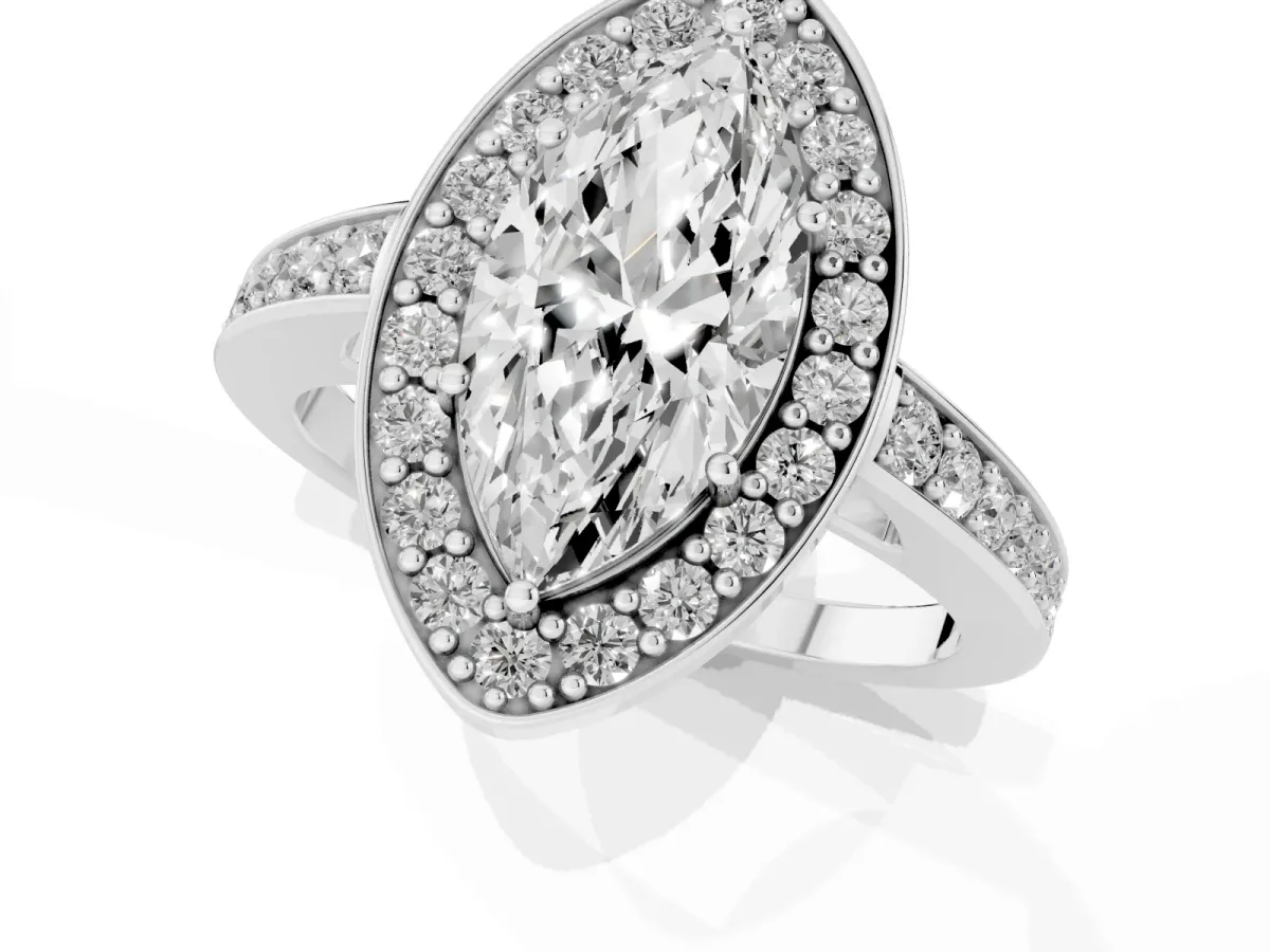 Marquise Cut Halo Pavé Diamond Engagement Ring with Bezel Setting Platinum