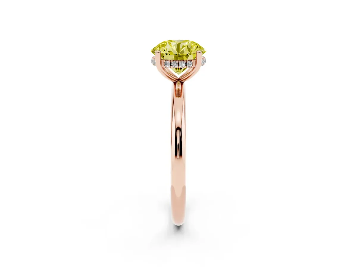 Fancy Yellow Round Cut Cut Solitaire Engagement Ring with Four-Prong Setting and Classic Band Rose gold