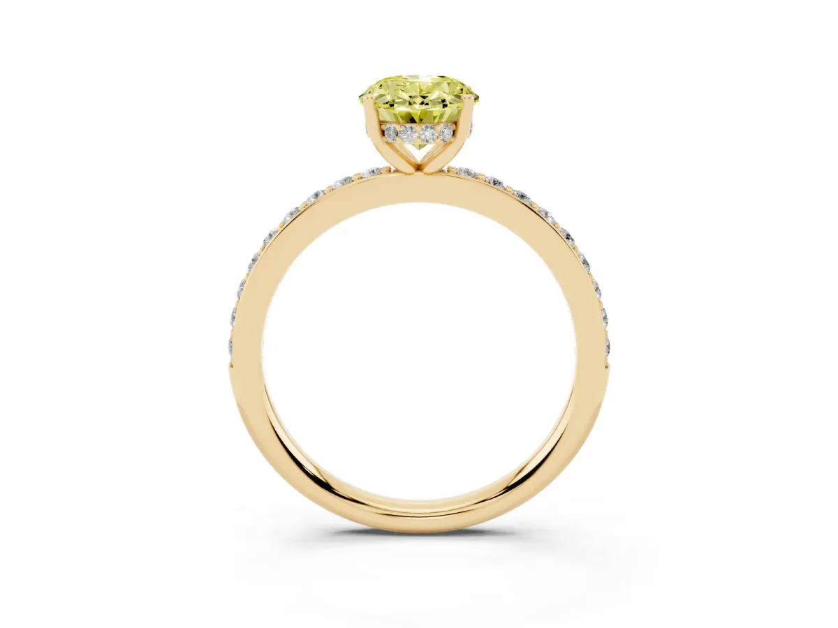 Fancy Yellow Oval Cut Cut Diamond Pavé Band Ring with Four-Prong Setting Yellow gold