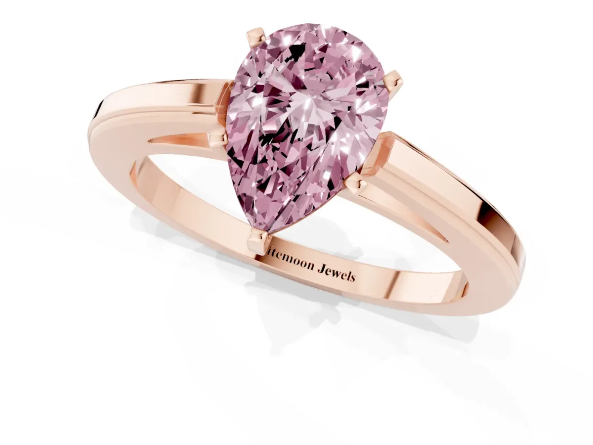 Fancy Pink Pear Cut Solitaire Diamond Ring with Four-Prong Setting and Classic Band Rose gold