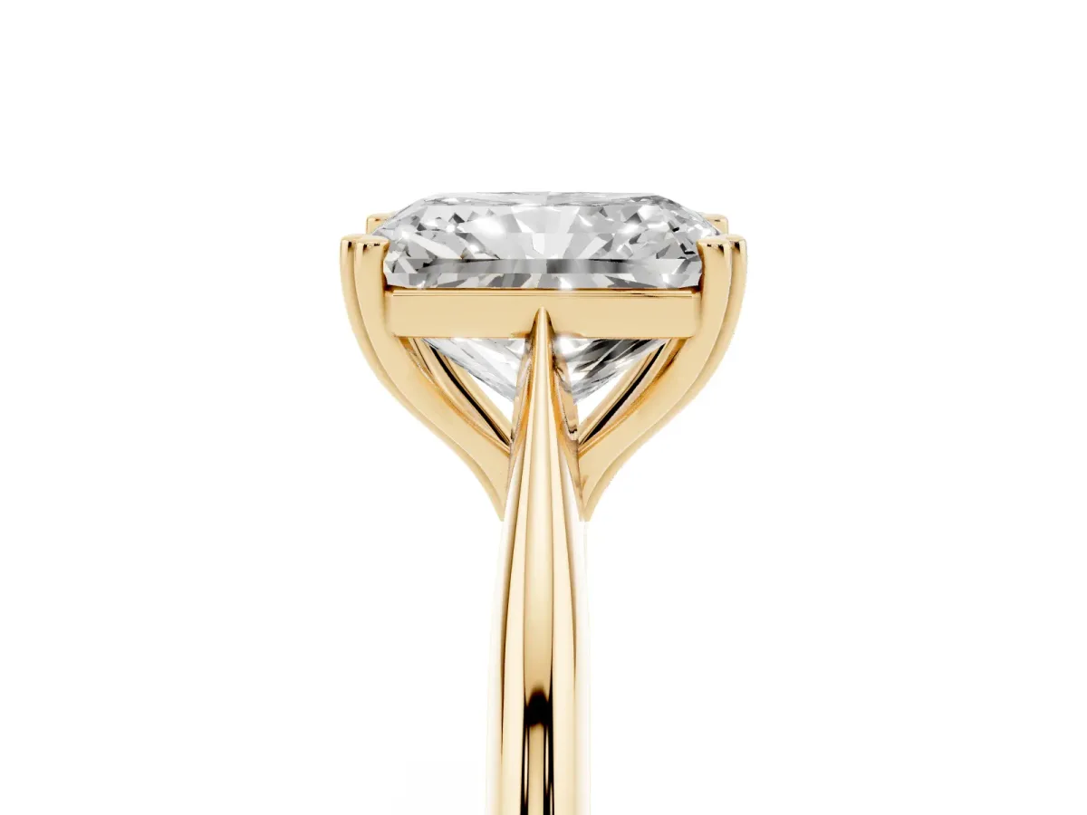 Radiant Cut Solitaire Diamond Ring with Six-Prong Setting and Classic Band Yellow gold