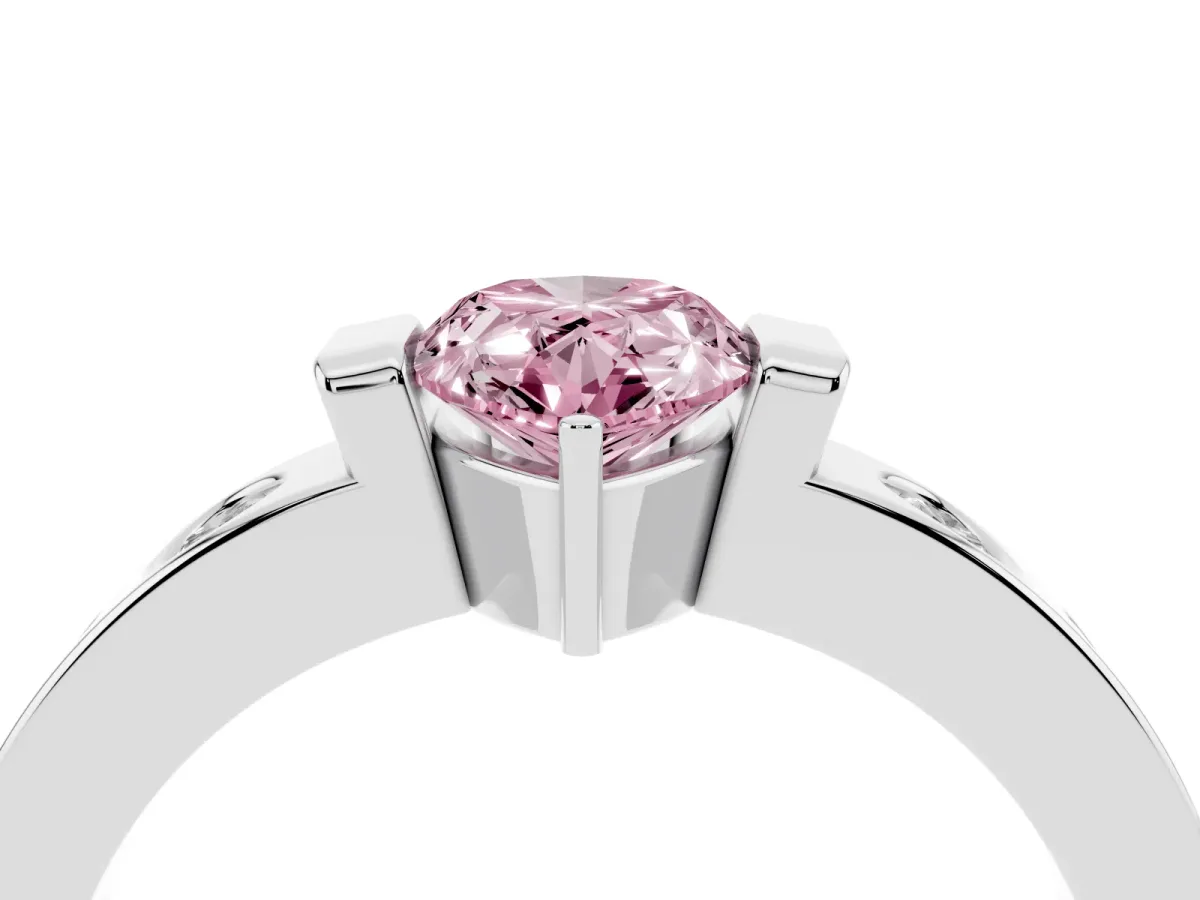 Fancy Pink Pear Cut Brilliant Channel-Set Diamond Ring with Bezel Prong Setting Silver